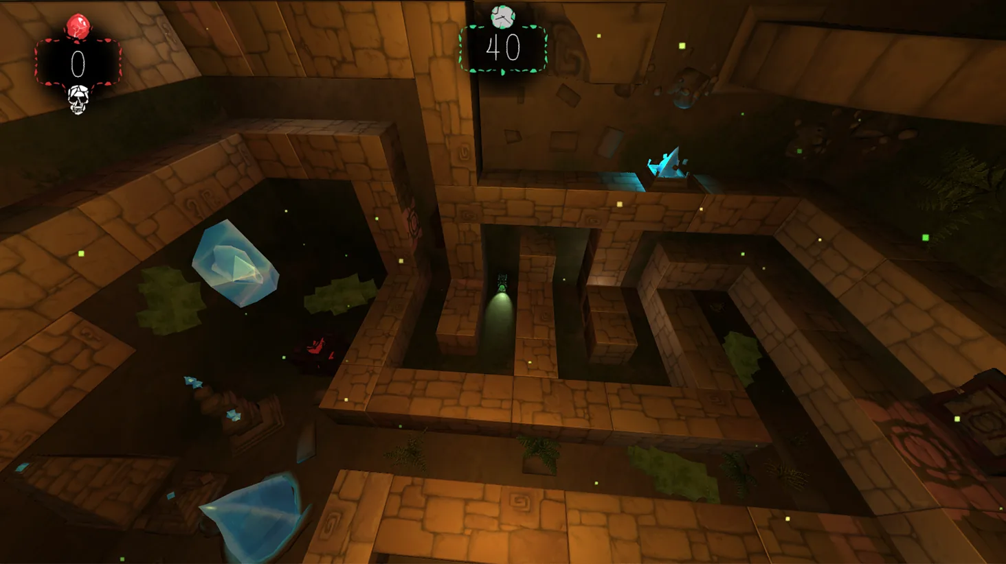 Beware the Cube · the labyrinth seen from above, with the death counter and the level timer