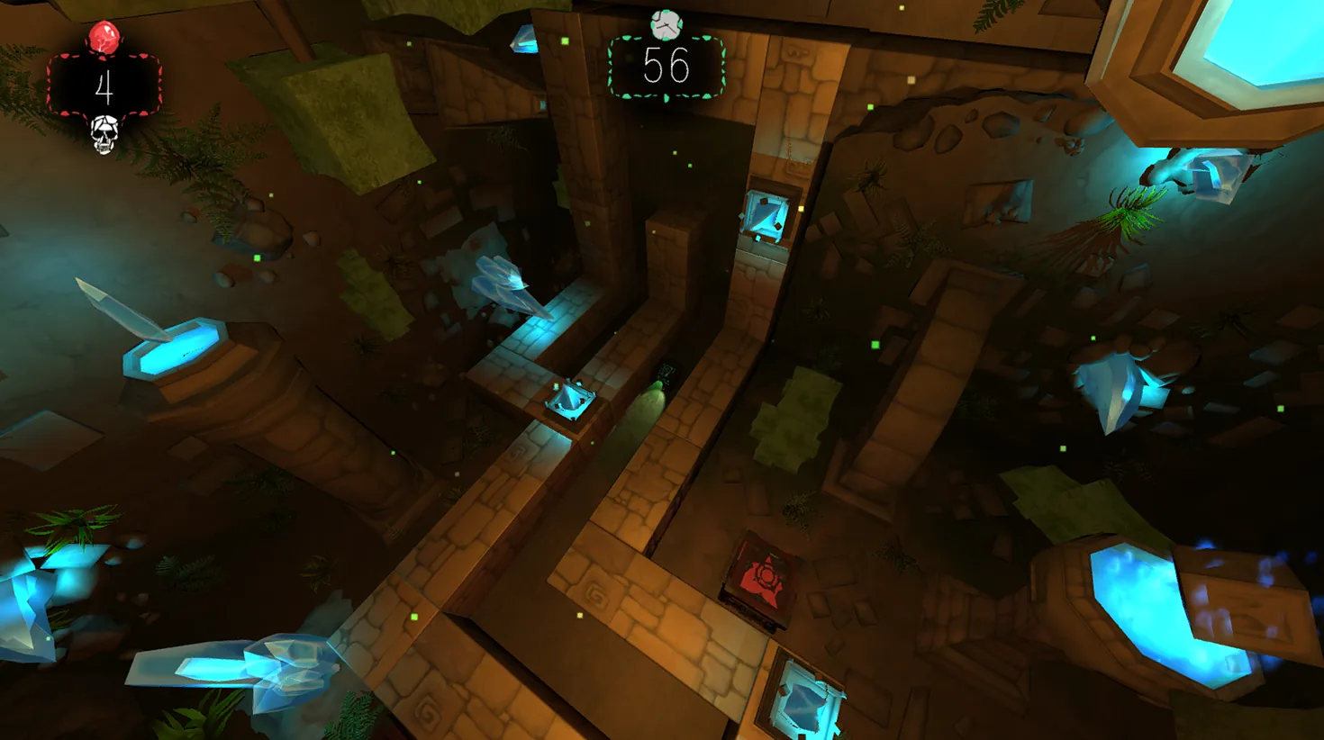 Beware the Cube · crystals and a red trap block along the maze walls