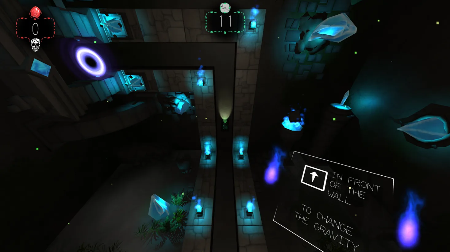 Beware the Cube · a sign painted on the level teaching the gravity switch, beside a corridor of spikes