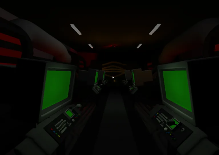 Alone in Space · a dark spaceship corridor lined with consoles and green monitor screens