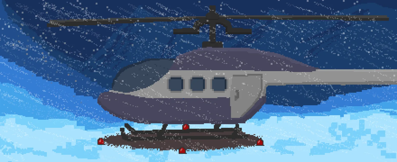 New Dawn · a helicopter waiting in the snow under a night sky