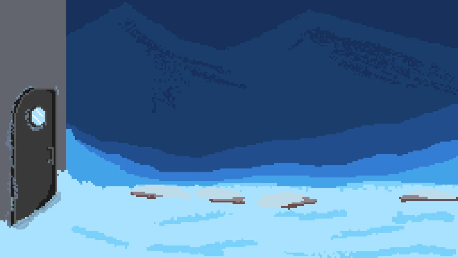 New Dawn · an open door onto a snowfield, planks scattered across the snow